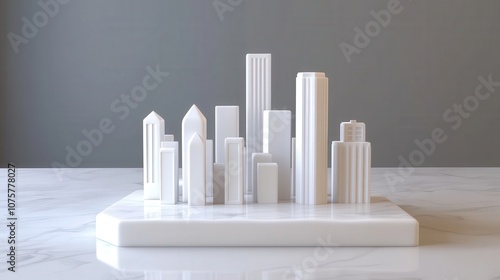 Minimalist White Cityscape Model on Marble Surface   Architecture  Design  Urban Developme photo