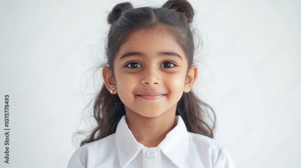 Adorable Indian-Asian schoolgirl in a white uniform, playfully posing Adorable Indian-Asian schoolgirl in a white uniform, playfully posing