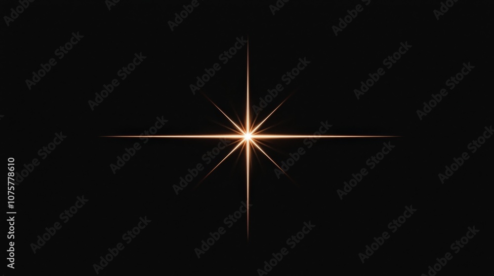 Fototapeta premium Golden Starburst Light Effect on Black Background Glow Sparkle Bright Design Element