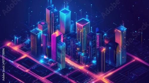 Modern isometric city plan 3d location map%3A living houses offices skyscrapers industrial buildings city landmarks