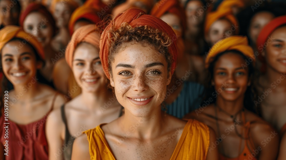 Happy diverse group of people of all ages and ethnicities smiling at camera Happy diverse group of people of all ages and ethnicities smiling at camera