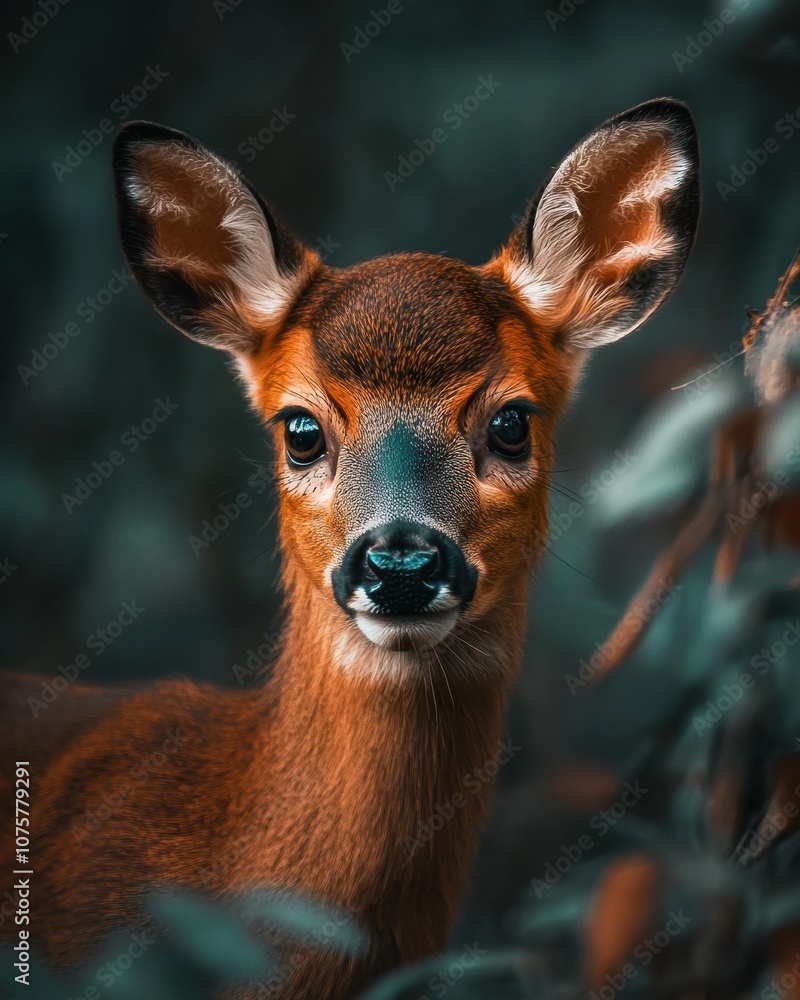 Mystic portrait of baby Roe Deer, copy space on right side, Headshot, Close-up View, isolated on white background Mystic portrait of baby Roe Deer, copy space on right side, Headshot, Close-up View, isolated on white background