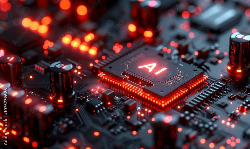 Futuristic AI Microchip Background with Glowing Circuit Board Futuristic AI Microchip Background with Glowing Circuit Board
