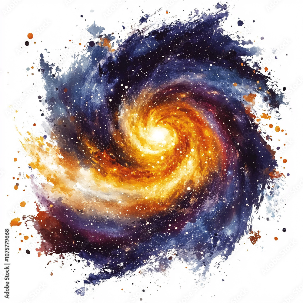 Fototapeta premium A vibrant, swirling galaxy with hues of blue, purple, and gold, depicting the vastness and beauty of the cosmos.