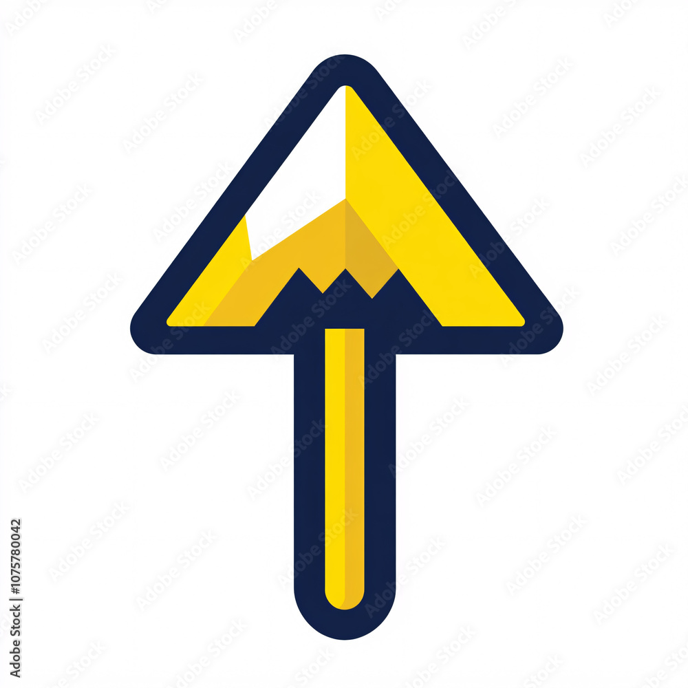 A stylized arrow with a mountain peak, using yellow and blue colors, symbolizing direction and adventure. A stylized arrow with a mountain peak, using yellow and blue colors, symbolizing direction and adventure.
