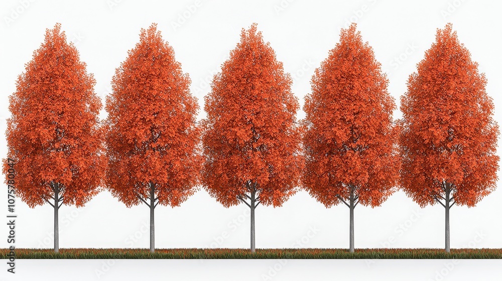 Autumn Trees Row Red Maple Foliage Fall Landscape Design Element Autumn Trees Row Red Maple Foliage Fall Landscape Design Element