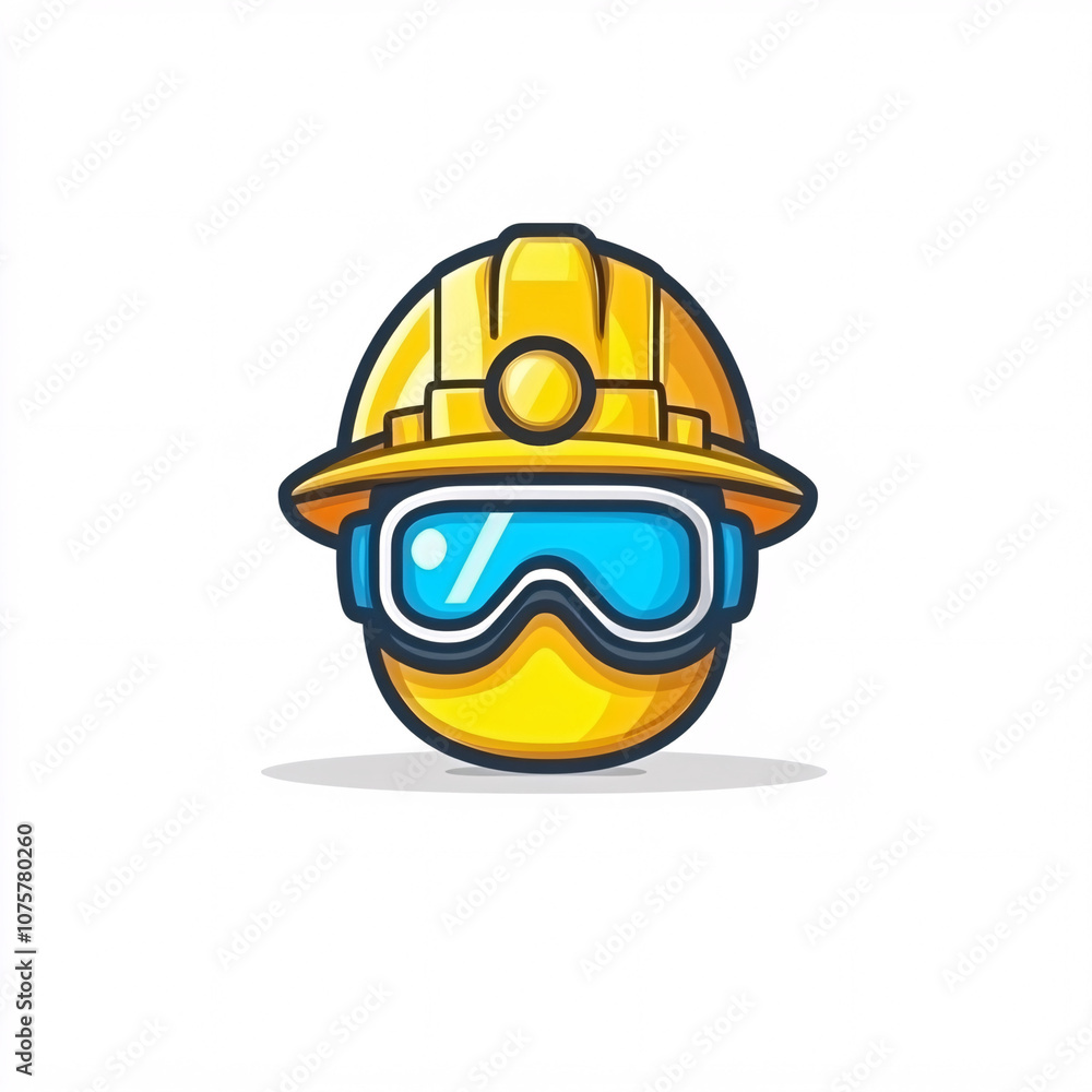 A cartoon-style safety helmet character with goggles, symbolizing construction and safety in an engaging, vibrant design. A cartoon-style safety helmet character with goggles, symbolizing construction and safety in an engaging, vibrant design.
