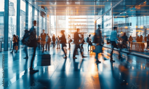 Dynamic Business Office with Blurred Motion of Professionals in Modern Workspace