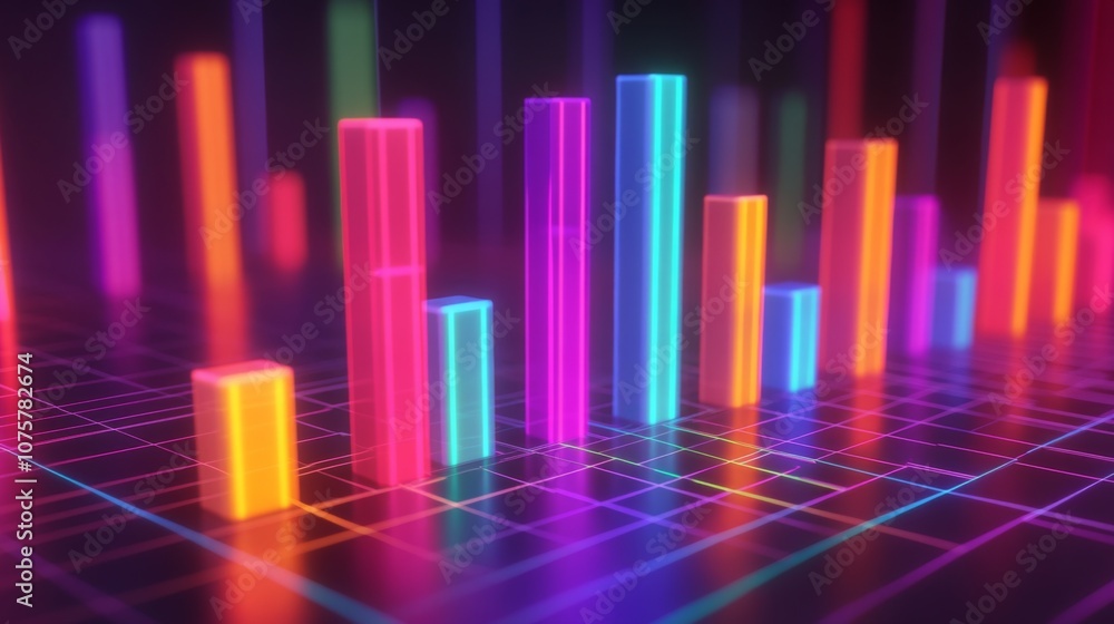 Colorful Neon Bar Graph Visualization Creating a Futuristic Data Analytics Theme for Business and Technology Backgrounds Colorful Neon Bar Graph Visualization Creating a Futuristic Data Analytics Theme for Business and Technology Backgrounds