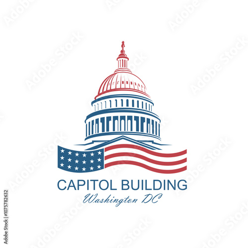 nited States Capitol building icon in Washington DC isolated on white backgrpound