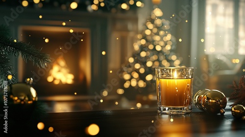  A candle resting atop a Christmas tree with a burning flame in its center