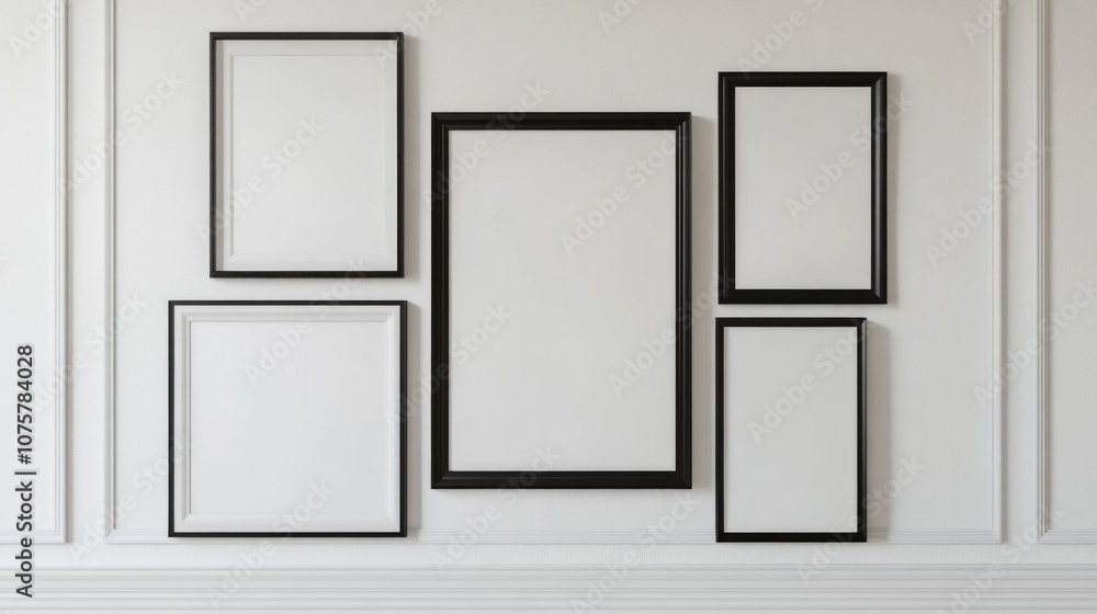 Empty Picture Frames on a White Wall Empty Picture Frames on a White Wall