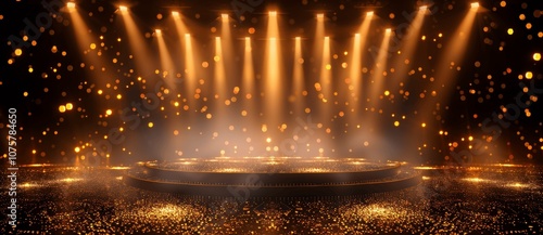 Golden Light Award Stage with Sparkling Rays and Glowing Dots