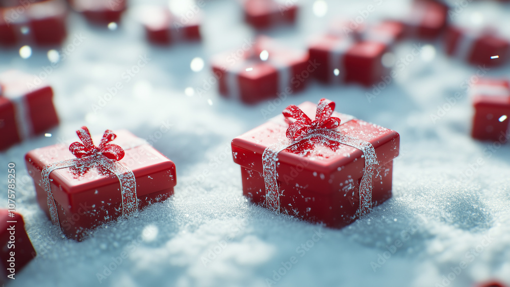 Winter Surprise: Realistic 3D Gift Boxes on Snow Winter Surprise: Realistic 3D Gift Boxes on Snow