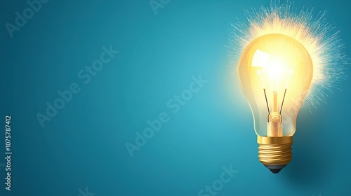   A light bulb with a blue background and cracks in the middle