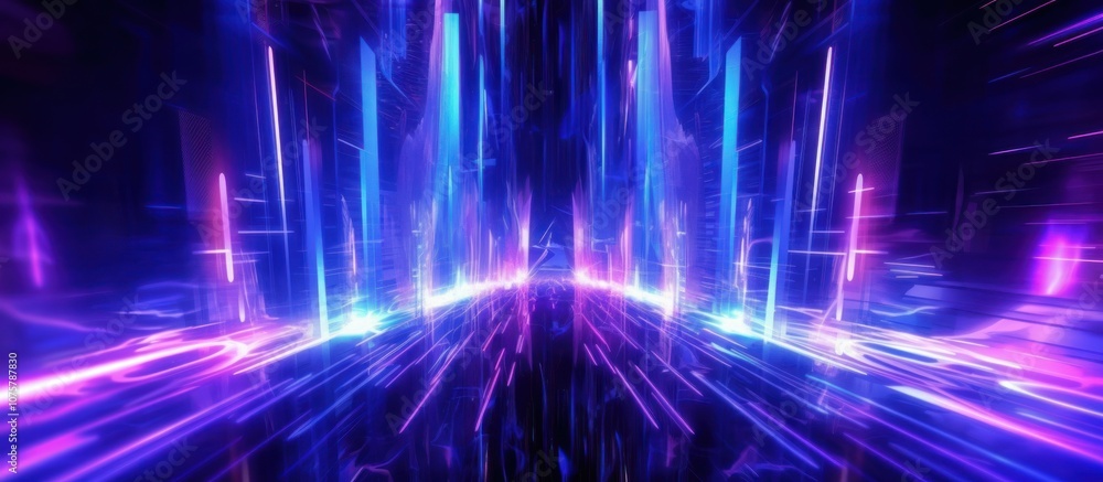 Abstract neon light streaks in a dark futuristic city. Abstract neon light streaks in a dark futuristic city.
