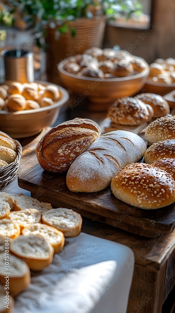 Freshly baked bread assortment on a rustic wooden table. Freshly baked bread assortment on a rustic wooden table.