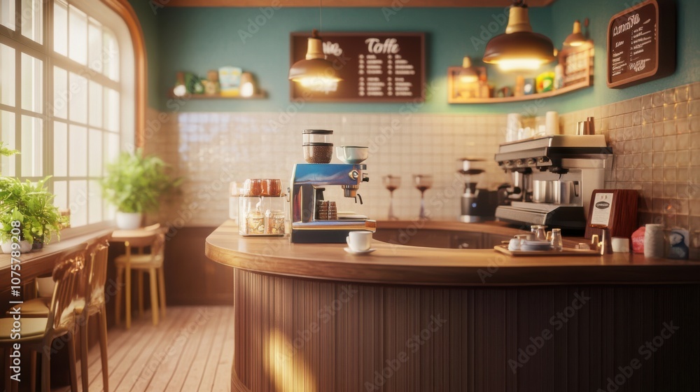 Fototapeta premium A charming vintage coffee shop with a curved wooden