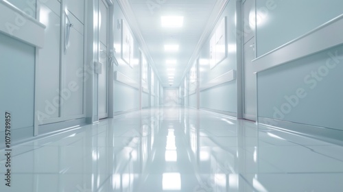 The hospital hallway is white. AI generated images