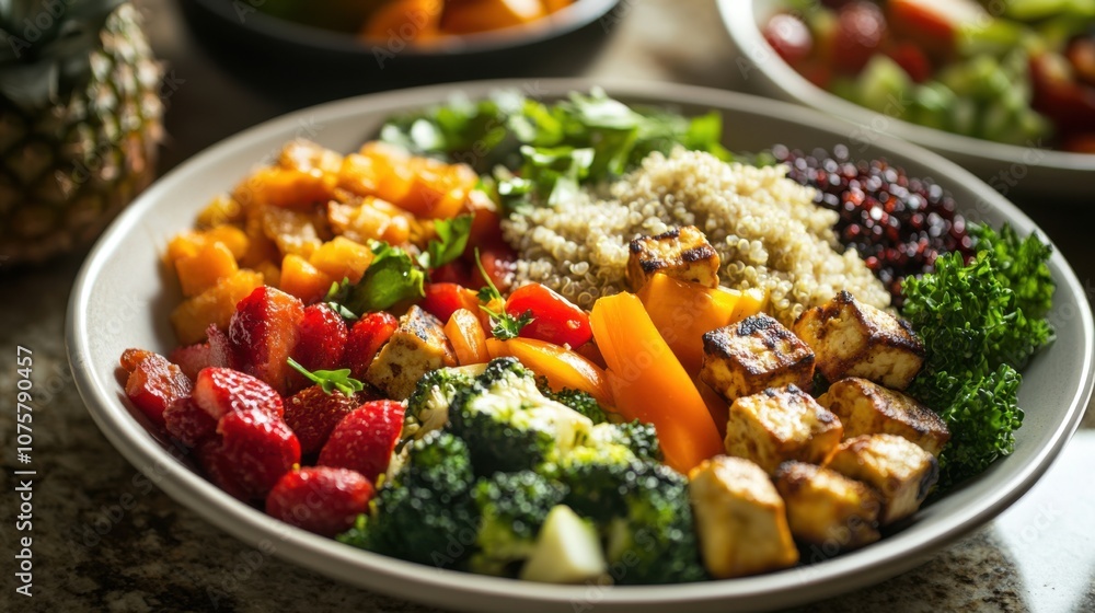 A colorful vegetarian pinto meal with tofu stir-fry, A colorful vegetarian pinto meal with tofu stir-fry,