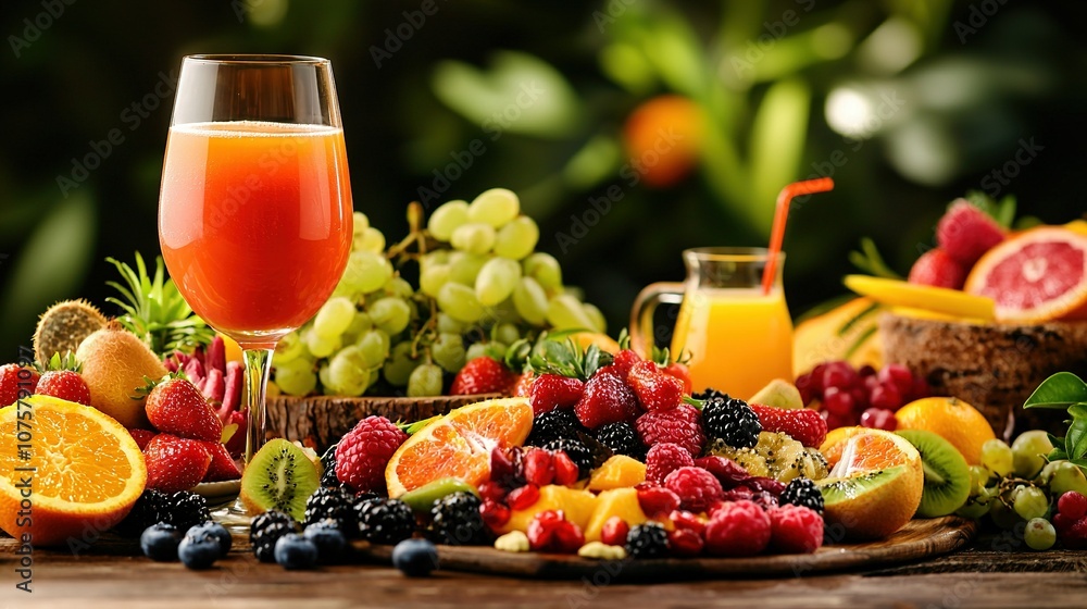 Close-up of a plate containing fruit and an orange juice glass beside it Close-up of a plate containing fruit and an orange juice glass beside it