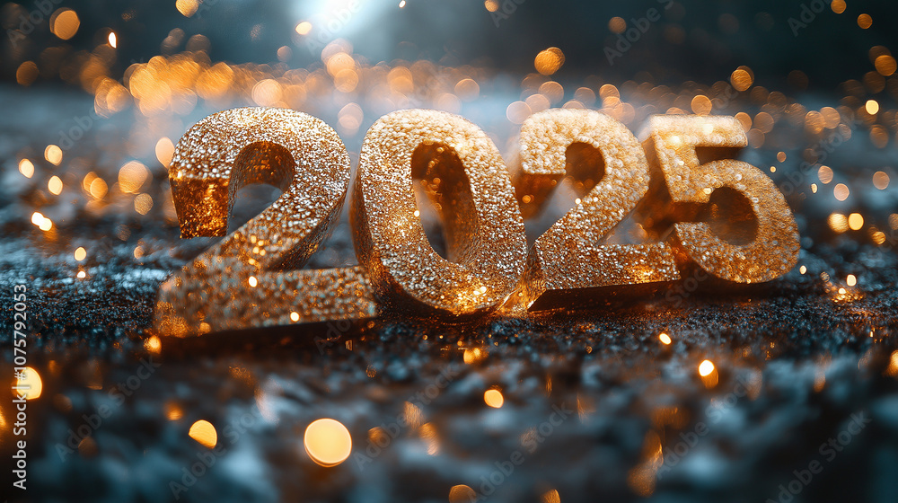 3D new year 2025 text in gold glitter 3D new year 2025 text in gold glitter