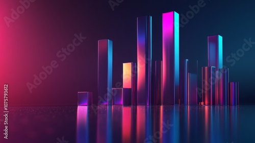 Vibrant Abstract 3D Rendering of Colorful Glass Cubes and Rectangles in Dynamic Lighting, Representing Modern Art and Futuristic Technology Concepts