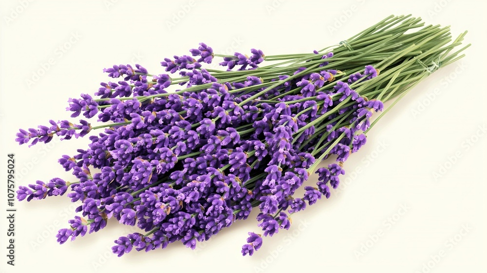 A bunch of lavender and purple flowers adorning white countertops A bunch of lavender and purple flowers adorning white countertops