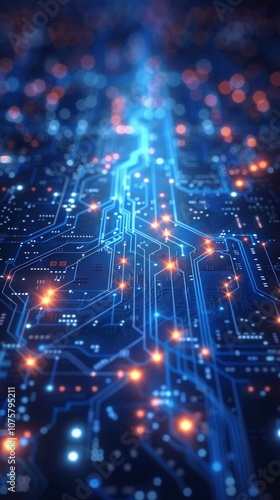 Quantum Computing Technology Background with Cyber Network Grid and Glowing Digital Circuit Lines