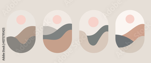 Vector illustration. Minimalistic landscape with quill-like Georgian lines, erysipelas and smooth curved forms that convey natural beauty.