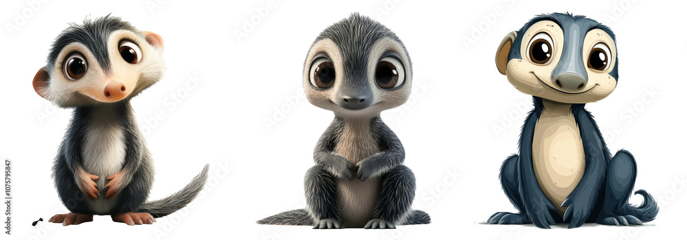 Fototapeta premium Cute Cartoon Animals Isolated on Transparent Background