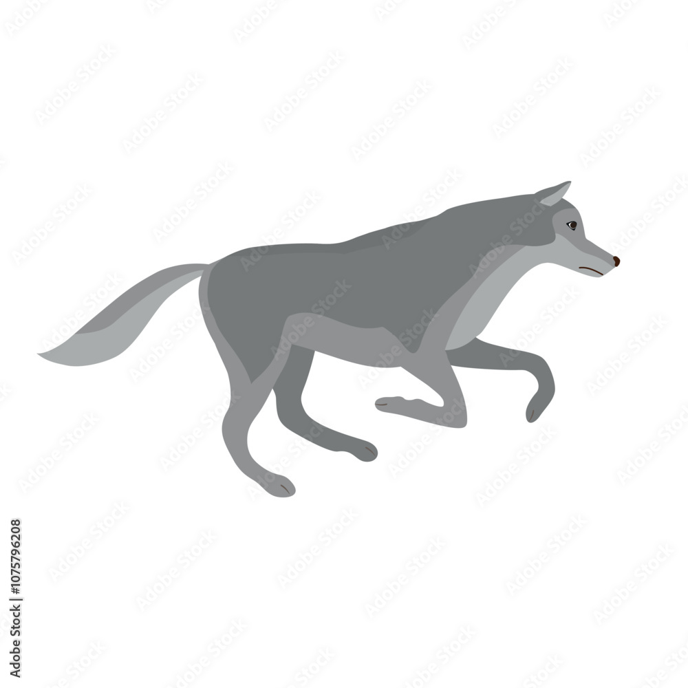 Vector flat hand drawn running wolf isolated on white background Vector flat hand drawn running wolf isolated on white background