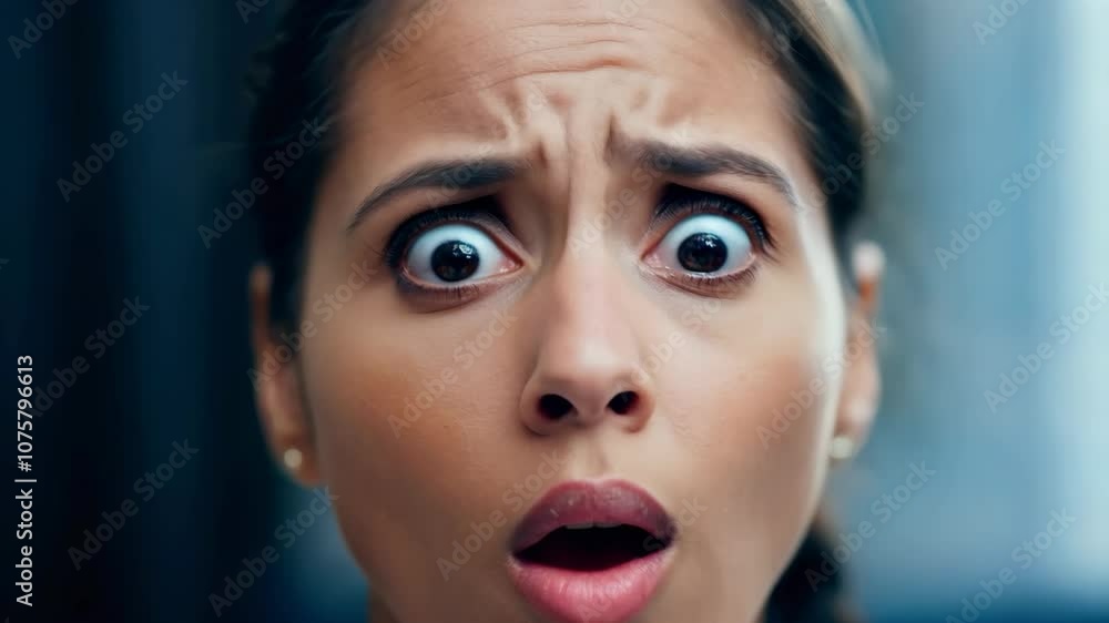 custom made wallpaper toronto digitalPortrait of a woman with wide eyes and open mouth, showcasing a shocked and surprised expression.