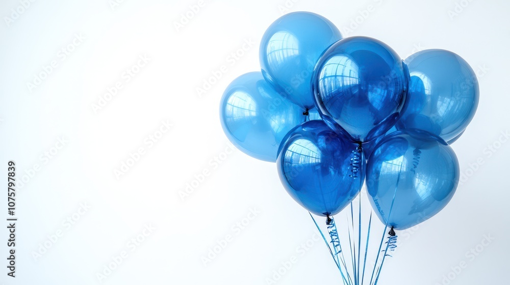 A cluster of blue balloons against a white background. A cluster of blue balloons against a white background.