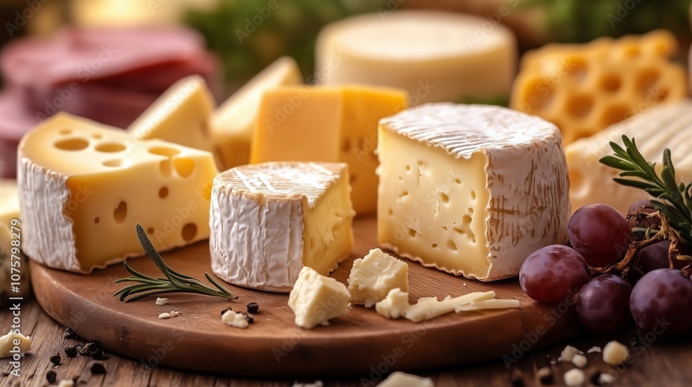 A Beautiful Assortment of Cheese on a Rustic Wooden Board A Beautiful Assortment of Cheese on a Rustic Wooden Board