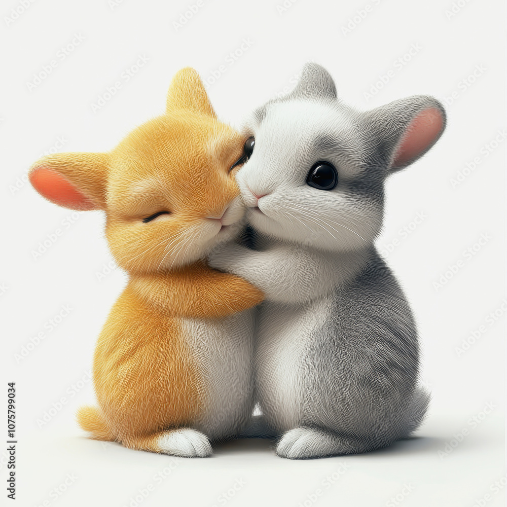 Adorable Illustration of Baby Animals Cuddling Together in an Isolated Setting on a White Background Adorable Illustration of Baby Animals Cuddling Together in an Isolated Setting on a White Background