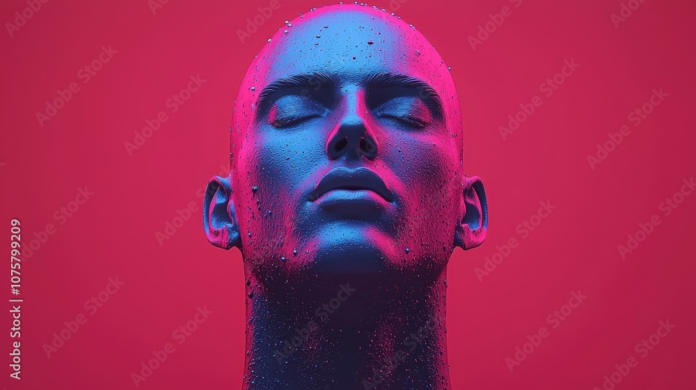 Abstract Portrait of a Man with Blue Light and Water Droplets Abstract Portrait of a Man with Blue Light and Water Droplets