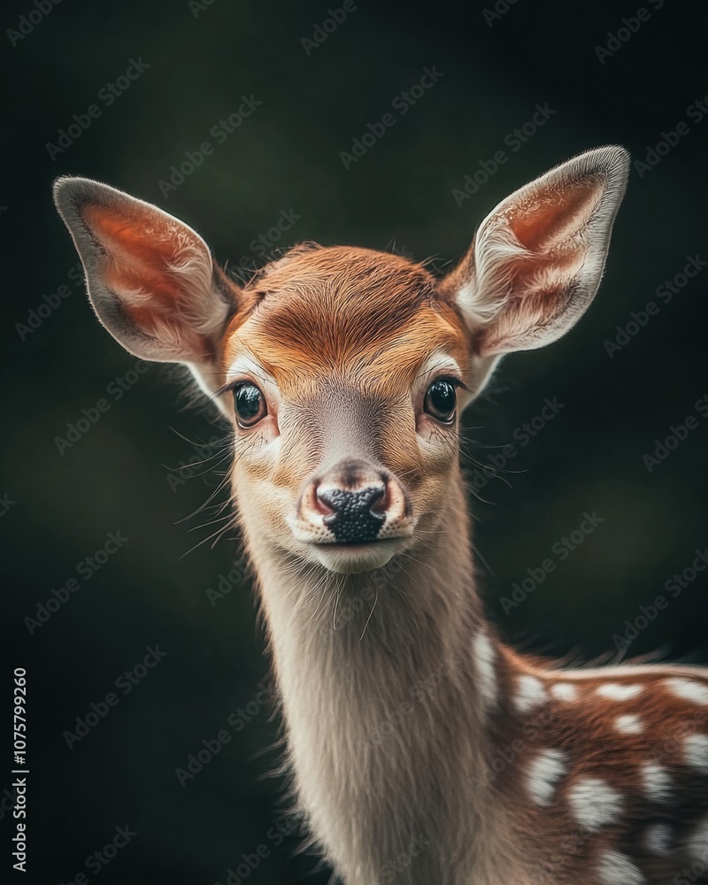 Mystic portrait of baby Fallow Deer, copy space on right side, Headshot, Close-up View, isolated on white background Mystic portrait of baby Fallow Deer, copy space on right side, Headshot, Close-up View, isolated on white background