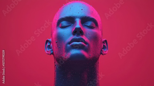 Abstract Portrait of a Man with Blue Light and Water Droplets