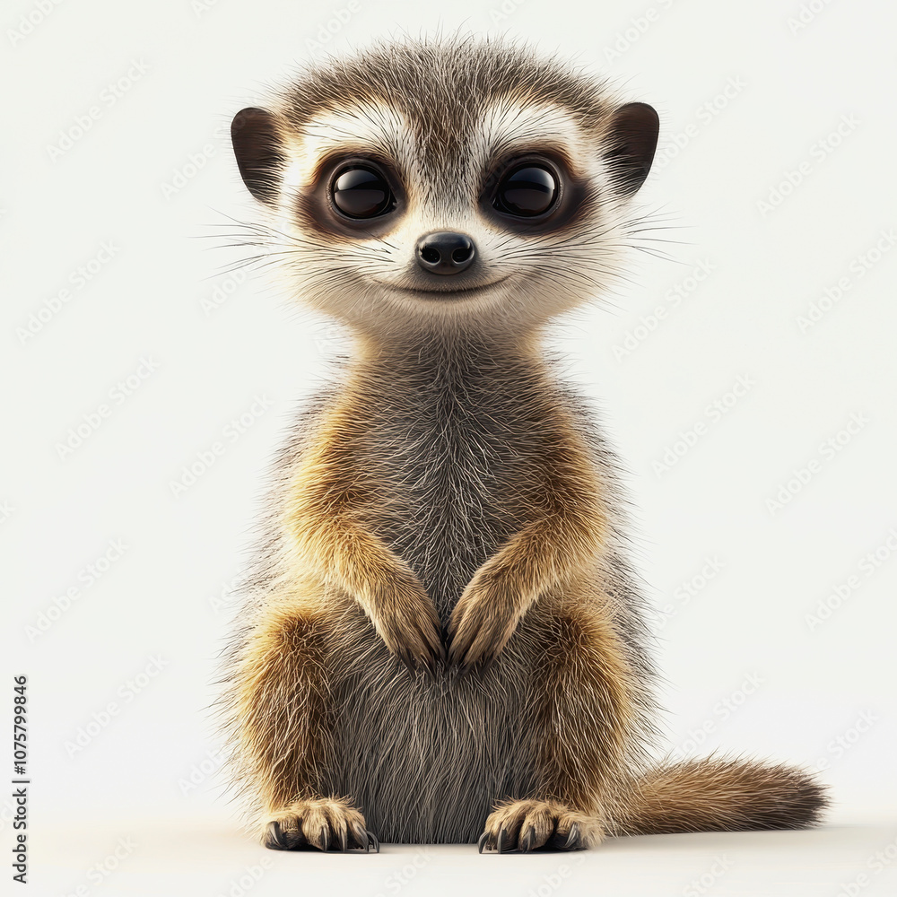 Adorable Illustration of a Cute Animal, Featuring a Charming, Isolated Portrait of a Meerkat with Big Eyes and Soft Fur on a White Background Adorable Illustration of a Cute Animal, Featuring a Charming, Isolated Portrait of a Meerkat with Big Eyes and Soft Fur on a White Background