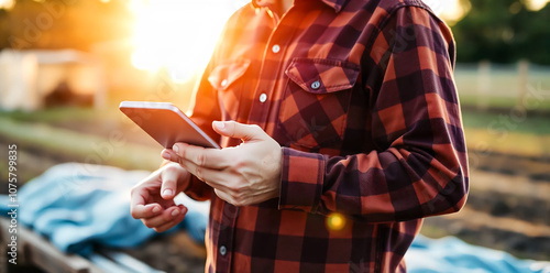 Close-up of a farmer checking weather data on a smartphone 