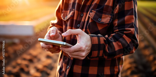 Close-up of a farmer checking weather data on a smartphone 