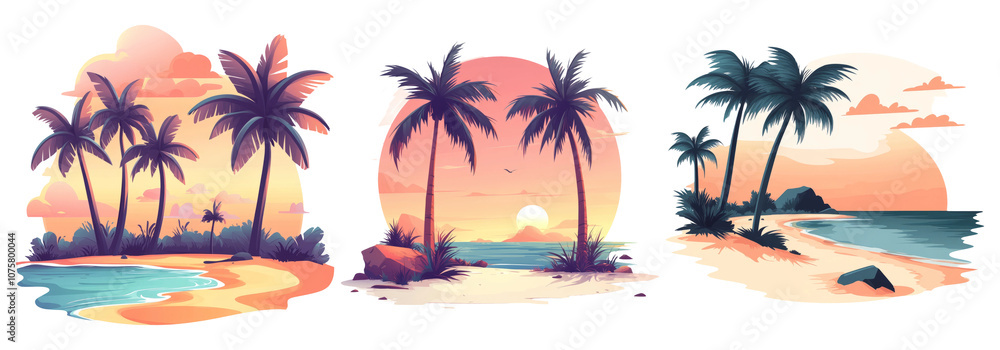 Obraz premium Tropical Beaches with Palms on Transparent Background