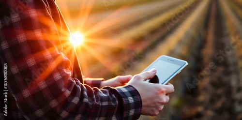 Close-up of a farmer checking weather data on a smartphone 