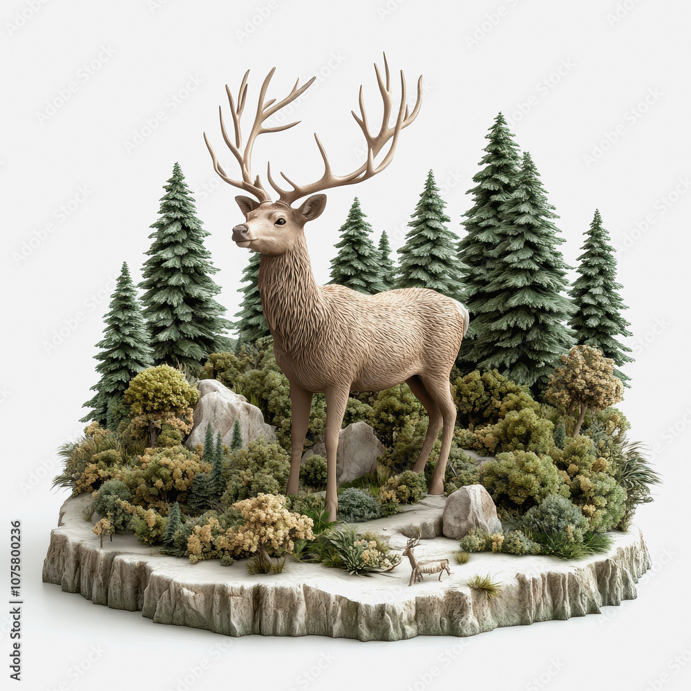 Beautiful Illustration of a Majestic Deer in a Serene Forest Setting, Isolated on White Background for Stock Photo Use Beautiful Illustration of a Majestic Deer in a Serene Forest Setting, Isolated on White Background for Stock Photo Use