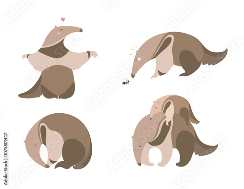 Tamanduá-bandeira isolated illustration. Cute anteater design vector on white background.