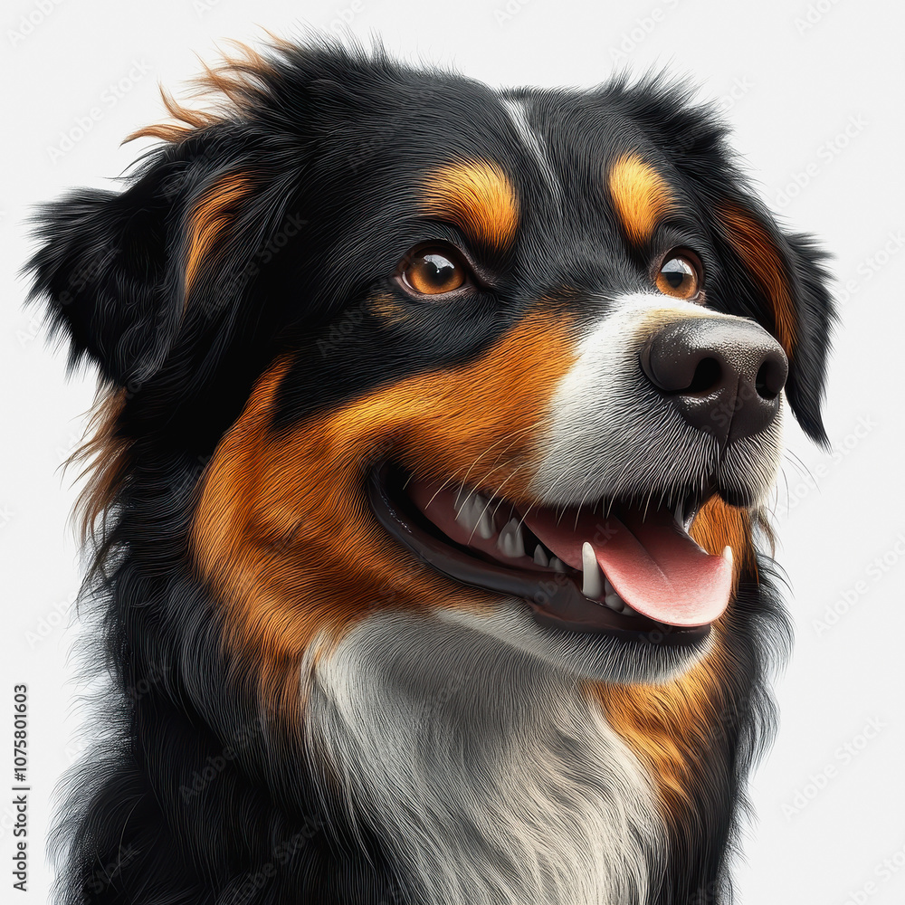 Detailed Illustration of a Happy Dog Close-Up Isolated on White Background, Featuring Realistic Fur Textures and Expressive Features Detailed Illustration of a Happy Dog Close-Up Isolated on White Background, Featuring Realistic Fur Textures and Expressive Features