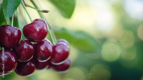 Close-up of Cherries on a Branch