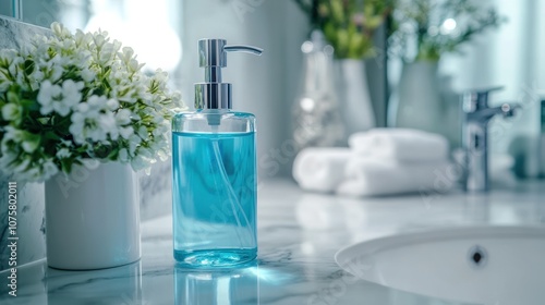 Blue Soap Dispenser in a Modern Bathroom