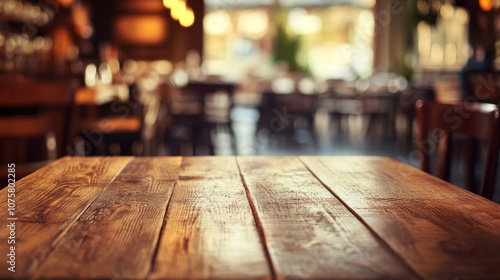 Rustic Wooden Table in a Cozy Cafe